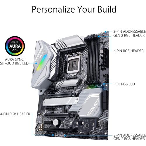 아수스 ASUS Prime Z490 A LGA 1200 (Intel 10th Gen) ATX Motherboard (14 DrMOS Power Stages,Dual M.2, Intel 2.5 Gb Ethernet, USB 3.2 Front Panel Type C, Thunderbolt 3 Support, Aura Sync