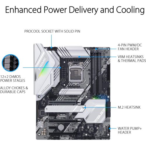 아수스 ASUS Prime Z490 A LGA 1200 (Intel 10th Gen) ATX Motherboard (14 DrMOS Power Stages,Dual M.2, Intel 2.5 Gb Ethernet, USB 3.2 Front Panel Type C, Thunderbolt 3 Support, Aura Sync