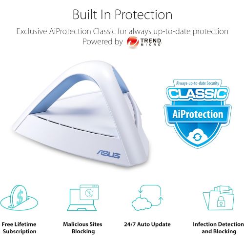 아수스 ASUS AC1750 Mesh WiFi System (Lyra Trio 3PK) Whole Home Coverage up to 5,400 sq.ft & 6+ Rooms, Compatible with Alexa, AiMesh, Free Lifetime Internet Security, Parental Control