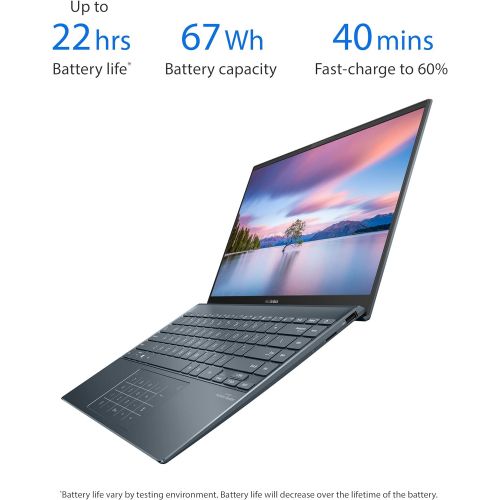 아수스 ASUS ZenBook 14 Ultra Slim Laptop 14” Full HD NanoEdge Bezel, Intel Core i7 1065G7, 8GB RAM, 512GB PCIe SSD, NumberPad, Thunderbolt 3, Windows 10 Home, Pine Grey, UX425JA EB71