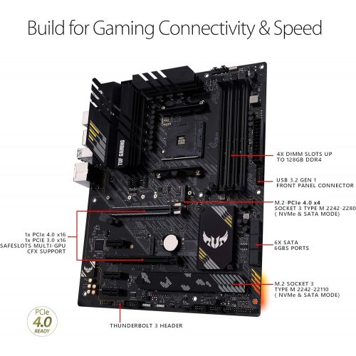 아수스 ASUS TUF Gaming B550 PLUS AMD AM4 Zen 3 Ryzen 5000 & 3rd Gen Ryzen ATX Gaming Motherboard (PCIe 4.0, 2.5Gb LAN, HDMI 2.1, BIOS Flashback, USB 3.2 Gen 2, Addressable Gen 2 RGB Heade