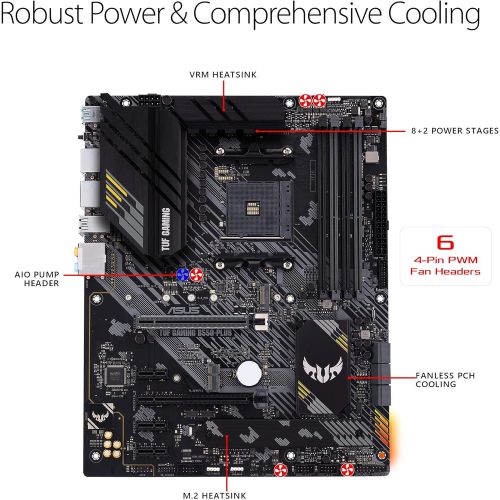 아수스 ASUS TUF Gaming B550 PLUS AMD AM4 Zen 3 Ryzen 5000 & 3rd Gen Ryzen ATX Gaming Motherboard (PCIe 4.0, 2.5Gb LAN, HDMI 2.1, BIOS Flashback, USB 3.2 Gen 2, Addressable Gen 2 RGB Heade