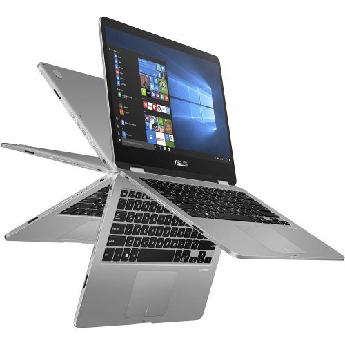 아수스 ASUS VivoBook Flip 14 Thin & Light 2 in 1 Laptop, 14” FHD Touchscreen, Intel Celeron Dual Core N4000 Processor, 4GB RAM, 64GB Storage, Fingerprint Reader, Windows 10 in S Mode, J40