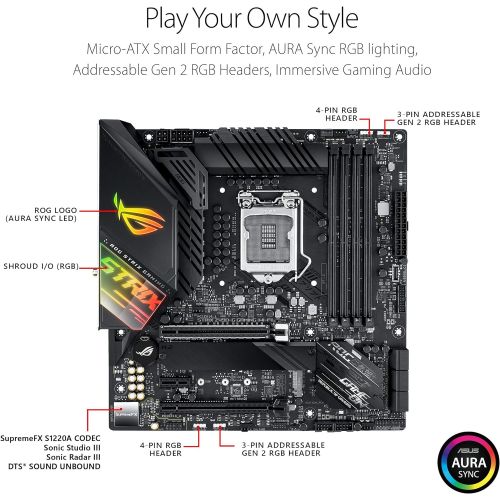 아수스 ASUS ROG Strix Z490 G Gaming (WiFi 6) Z490 LGA 1200 (Intel 10th Gen) SFF Micro ATX Gaming Motherboard (12+2 Power Stages, Intel 2.5 Gb Ethernet, Bluetooth v5.1 and Aura Sync)