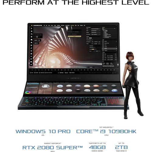 아수스 ASUS ROG Zephyrus Duo Gaming Laptop, 15.6 UHD 4K Gsync + Secondary Display, Core i9 10980HK, NVIDIA GeForce RTX 2080 Super, 32GB DDR4, 2TB RAID 0, Thunderbolt 3, Wi Fi 6, Win10 Pro