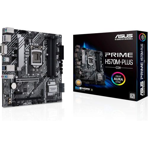 아수스 ASUS Prime H570M PLUS/CSM LGA1200 (Intel 11th/10th Gen) MicroATX Motherboard (PCIe 4.0, 8 Power Stages, HDMI, DVI, DisplayPort, Dual M.2, Intel 1Gb LAN, USB 3.2 Gen 2 Type C, Thund