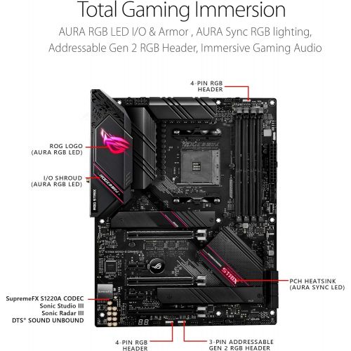 아수스 ASUS ROG Strix B550 E Gaming AMD AM4 3rd Gen Ryzen ATX Gaming Motherboard PCIe 4.0, NVIDIA SLI, WiFi 6, 2.5Gb LAN, 14+2 Power Stages, USB 3.2 Type C