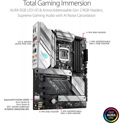 아수스 ASUS ROG Strix B560 A Gaming WiFi LGA 1200 (Intel 11th/10th Gen) ATX Motherboard (PCIe 4.0, 8+2 Power Stages, Two Way Noise Cancelation, WiFi 6, 2.5 Gb LAN, 2xM.2 Slots, USB 3.2 Ge