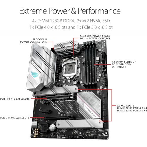 아수스 ASUS ROG Strix B560 A Gaming WiFi LGA 1200 (Intel 11th/10th Gen) ATX Motherboard (PCIe 4.0, 8+2 Power Stages, Two Way Noise Cancelation, WiFi 6, 2.5 Gb LAN, 2xM.2 Slots, USB 3.2 Ge