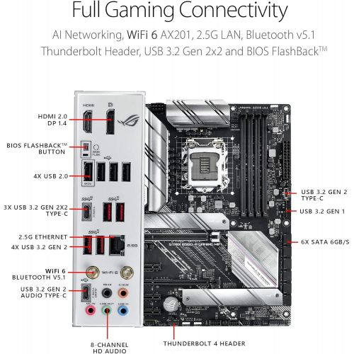 아수스 ASUS ROG Strix B560 A Gaming WiFi LGA 1200 (Intel 11th/10th Gen) ATX Motherboard (PCIe 4.0, 8+2 Power Stages, Two Way Noise Cancelation, WiFi 6, 2.5 Gb LAN, 2xM.2 Slots, USB 3.2 Ge