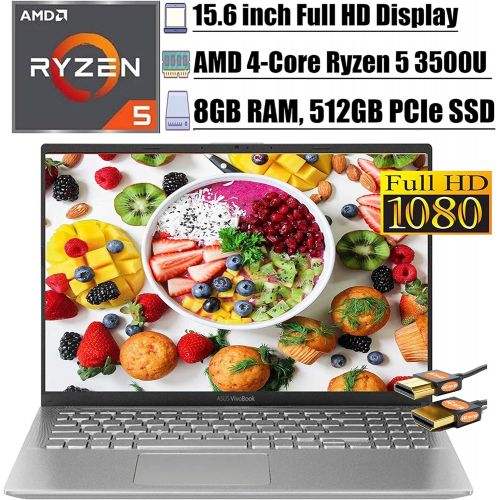 아수스 Flagship 2020 Asus Vivobook 15 Laptop?Computer 15.6 FHD Display?AMD Quad Core Ryzen 5 3500U (Beats i7 7500U) 8GB RAM 512GB PCIe SSD USB C?HDMI AMD Radeon Vega 8 Win 10 + HDMI Cable