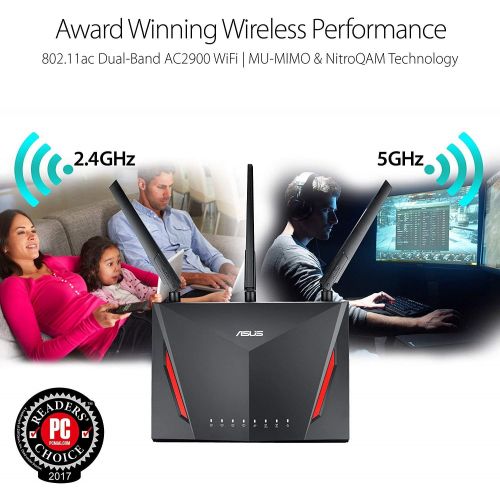 아수스 ASUS AC2900 WiFi Gaming Router (RT AC86U) Dual Band Gigabit Wireless Internet Router, WTFast Game Accelerator, Streaming, AiMesh Compatible, Included Lifetime Internet Security,