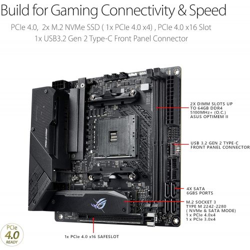 아수스 ASUS ROG Strix B550 I Gaming AMD AM4 (3rd Gen Ryzen) Mini ITX SFF Gaming Motherboard (PCIe 4.0, WiFi 6, 2.5Gb LAN, DDR4 5100+ (O.C.), Front USB 3.2 Gen 2 Type C, Addressable Gen 2