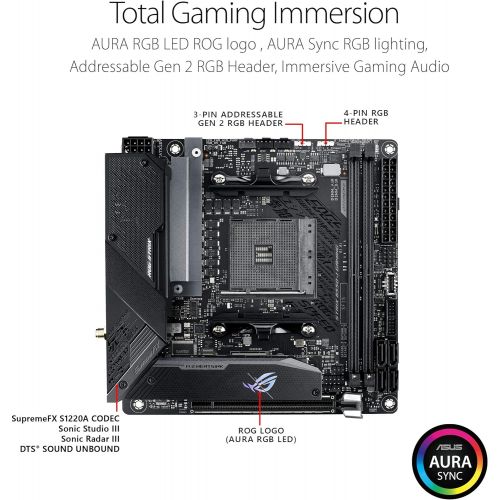 아수스 ASUS ROG Strix B550 I Gaming AMD AM4 (3rd Gen Ryzen) Mini ITX SFF Gaming Motherboard (PCIe 4.0, WiFi 6, 2.5Gb LAN, DDR4 5100+ (O.C.), Front USB 3.2 Gen 2 Type C, Addressable Gen 2