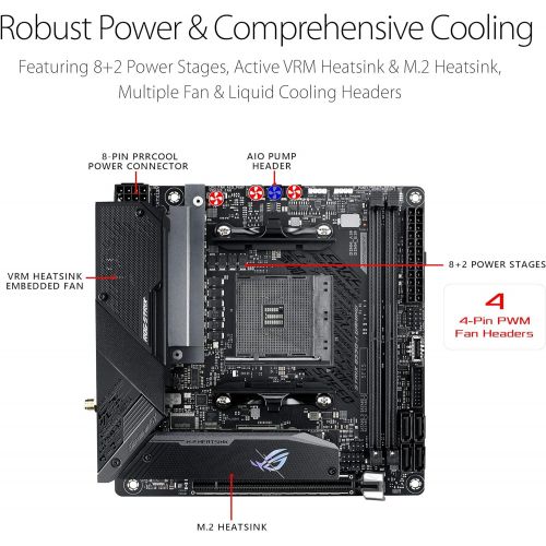 아수스 ASUS ROG Strix B550 I Gaming AMD AM4 (3rd Gen Ryzen) Mini ITX SFF Gaming Motherboard (PCIe 4.0, WiFi 6, 2.5Gb LAN, DDR4 5100+ (O.C.), Front USB 3.2 Gen 2 Type C, Addressable Gen 2