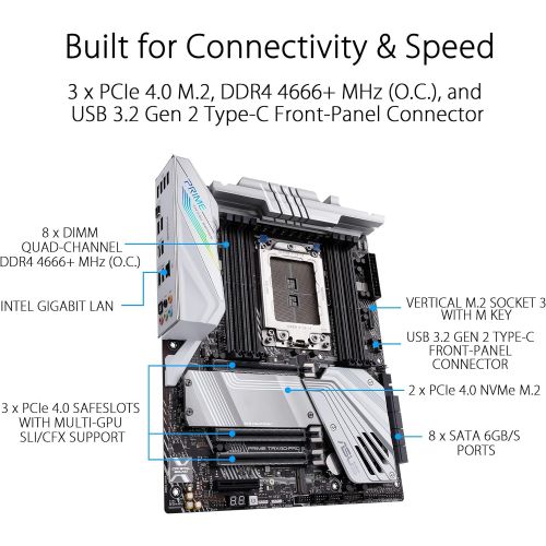 아수스 ASUS Prime TRX40 Pro S AMD sTRX4 3rd Gen Ryzen Threadripper ATX Content Creation Motherboard (16 Power Stages, PCIe 4.0, DDR4, Triple M.2, Gigabit LAN, Aura Sync RGB).
