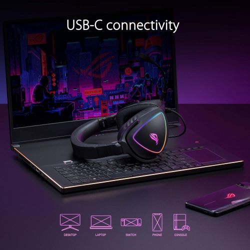 아수스 ASUS ROG Delta S Gaming Headset with USB C Ai Powered Noise Canceling Microphone Over Ear Headphones for PC, Mac, Nintendo Switch, and Sony Playstation Ergonomic Design , Black