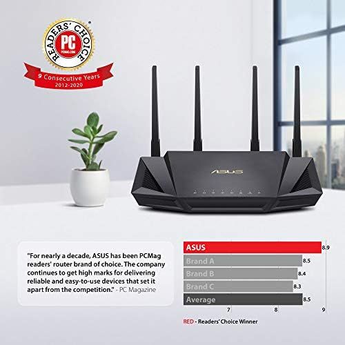 아수스 ASUS WiFi 6 Router (RT AX3000) Dual Band Gigabit Wireless Internet Router, Gaming & Streaming, AiMesh Compatible, Included Lifetime Internet Security, Parental Control, MU MIMO,