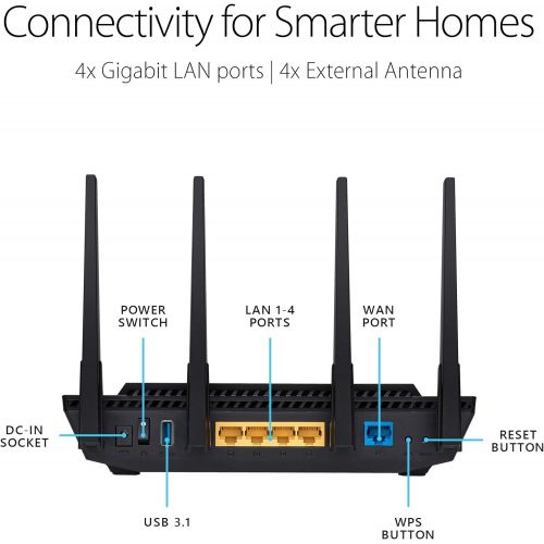 아수스 ASUS WiFi 6 Router (RT AX3000) Dual Band Gigabit Wireless Internet Router, Gaming & Streaming, AiMesh Compatible, Included Lifetime Internet Security, Parental Control, MU MIMO,