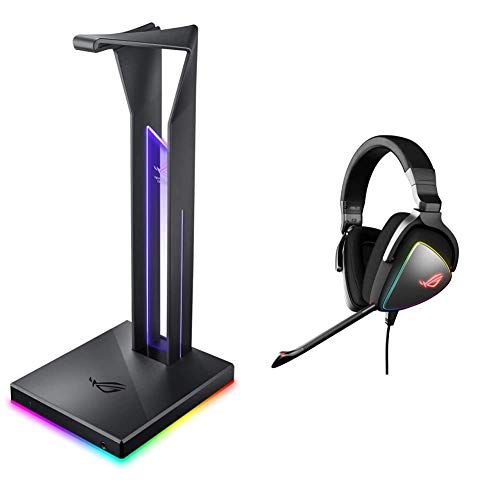 아수스 ASUS ROG Throne Qi Gaming Headset Stand & ROG Delta USB C Gaming Headset for PC, Mac, Playstation 4, Teamspeak, and Discord with Hi Res ESS Quad DAC, Digital Microphone, and Aura S