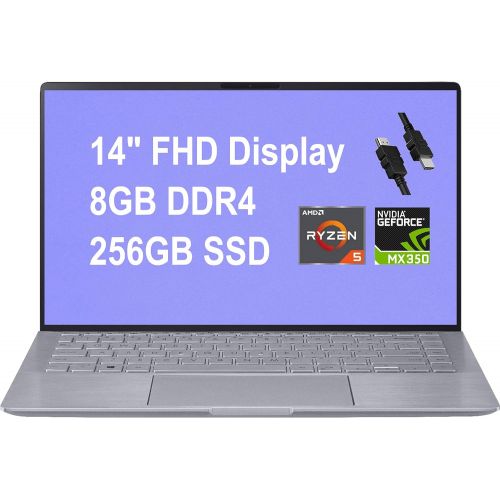 아수스 Newest 2020 Asus Zenbook 14 Laptop?Computer 14 FHD WLED AMD Hexa Core Ryzen 5 4500U (Beats i7 8550U) 8GB DDR4 256GB SSD NVIDIA GeForce MX350 Backlit?KB Alexa Win10 + HDMI Cable