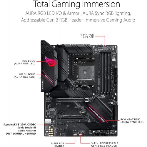 아수스 ASUS ROG Strix B550 F Gaming (WiFi 6) AMD AM4 Zen 3 Ryzen 5000 & 3rd Gen Ryzen ATX Gaming Motherboard (PCIe 4.0, 2.5Gb LAN, BIOS Flashback, HDMI 2.1, Addressable Gen 2 RGB Header a