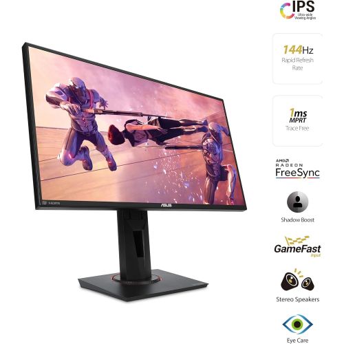 아수스 ASUS TUF Gaming 25 1080P Monitor (VG259Q) Full HD, IPS, 144Hz, 1ms, Extreme Low Motion Blur, Speaker, Adaptive Sync, G SYNC Compatible, VESA Mountable, DisplayPort, HDMI, Height