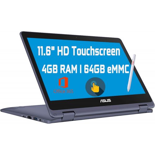 아수스 Flagship 2020 Asus Vivobook Flip 11 2 in 1 Thin and Light Laptop 11.6 HD Touchscreen Intel Celeron N3350 4GB RAM 64GB eMMC Office 365 HDMI?Win10 + Pen