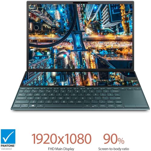 아수스 ASUS ZenBook Duo UX481 14” FHD NanoEdge Bezel Touch, Intel Core i7 10510U, 16GB RAM, 1TB PCIe SSD, GeForce MX250, Innovative ScreenPad Plus, Windows 10 Pro UX481FL XS74T, Celesti