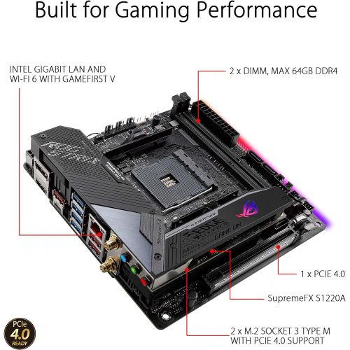 아수스 ASUS ROG Strix X570 I Gaming, X570 Mini ITX Gaming Motherboard, AMD Ryzen 3000 with PCIe 4.0, WiFi 6 (802.11ax), Intel Gigabit Ethernet, SATA 6Gb/s