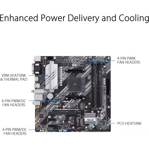 아수스 ASUS Prime B550M A WiFi AMD AM4 Zen 3 Ryzen 5000 & 3rd Gen Ryzen Micro ATX Motherboard (PCIe 4.0, WiFi 6, ECC Memory, 1Gb LAN, HDMI 2.1/D Sub, 4K@60HZ, Addressable Gen 2 RGB Header