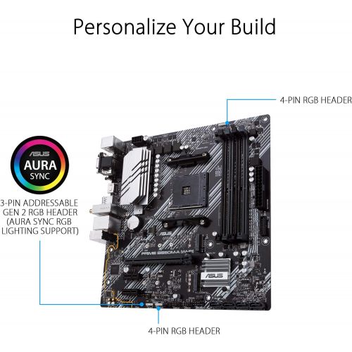 아수스 ASUS Prime B550M A WiFi AMD AM4 Zen 3 Ryzen 5000 & 3rd Gen Ryzen Micro ATX Motherboard (PCIe 4.0, WiFi 6, ECC Memory, 1Gb LAN, HDMI 2.1/D Sub, 4K@60HZ, Addressable Gen 2 RGB Header