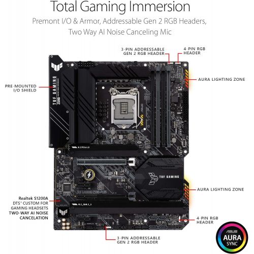 아수스 ASUS TUF Gaming Z590 Plus, LGA 1200 (Intel11th/10th Gen) ATX Gaming Motherboard (PCIe 4.0, 3xM.2/NVMe SSD, 14+2 Power Stages,USB 3.2 Front Panel Type C, 2.5Gb LAN, Thunderbolt 4, A