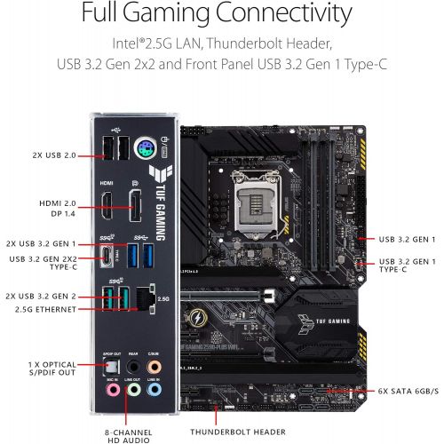 아수스 ASUS TUF Gaming Z590 Plus, LGA 1200 (Intel11th/10th Gen) ATX Gaming Motherboard (PCIe 4.0, 3xM.2/NVMe SSD, 14+2 Power Stages,USB 3.2 Front Panel Type C, 2.5Gb LAN, Thunderbolt 4, A