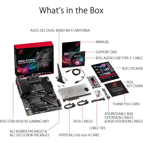 아수스 ASUS ROG Strix B550 XE Gaming WiFi AMD AM4 (Zen 3/3rd Gen Ryzen) ATX Gaming motherboard (PCIe 4.0, WiFi 6, 2.5Gb LAN, 16(90A) power stages, bundled ASUS Hyper M.2 x16 Gen 4 Card, A