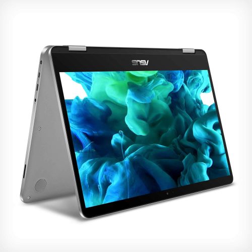 아수스 ASUS VivoBook Flip 14 Thin and Light 2 in 1 Laptop, 14” HD Touchscreen, Intel Celeron N4020 Processor, 4GB DDR4, 64GB Storage, Windows 10 Home in S Mode, Light Grey, TPM, Fingerpri