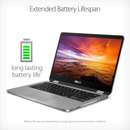 아수스 ASUS VivoBook Flip 14 Thin and Light 2 in 1 Laptop, 14” HD Touchscreen, Intel Celeron N4020 Processor, 4GB DDR4, 64GB Storage, Windows 10 Home in S Mode, Light Grey, TPM, Fingerpri