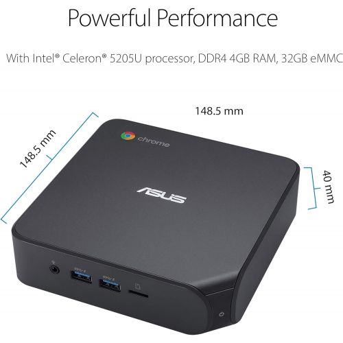 아수스 ASUS Chromebox 4 with Intel Celeron, 4GB RAM, 32GB eMMC storage, Power/DisplayPort Over Type C, Dual HDMI, Gigabit LAN, WiFi 6, USB 3.2, MicroSD Card Reader, VESA Mount, Chrome OS