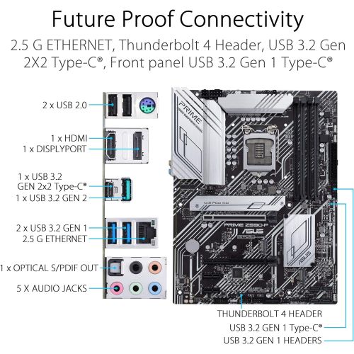 아수스 ASUS Prime Z590 P LGA 1200 (Intel 11th/10th Gen) ATX Motherboard (PCIe 4.0, 10+1 Power Stages, 3X M.2, 2.5Gb LAN, Front Panel USB 3.2 Gen 2 USB Type C, Thunderbolt 4 Support)