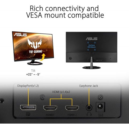아수스 ASUS TUF Gaming 27” 1080P Monitor (VG279Q1R) Full HD, IPS, 144Hz, 1ms, Extreme Low Motion Blur, Speaker, FreeSync Premium, Shadow Boost, VESA Mountable, DisplayPort, HDMI, Tilt A