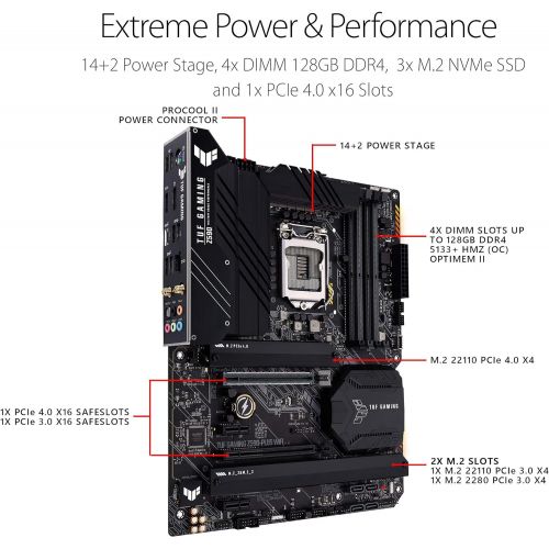아수스 ASUS TUF Gaming Z590 Plus WiFi 6 LGA 1200 (Intel 11th/10th Gen) ATX Gaming Motherboard (PCIe 4.0, 3xM.2/NVMe SSD, 14+2 Power Stages, USB 3.2 Front Panel Type C,2.5Gb LAN, Thunderbo
