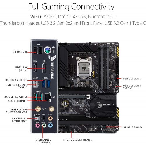 아수스 ASUS TUF Gaming Z590 Plus WiFi 6 LGA 1200 (Intel 11th/10th Gen) ATX Gaming Motherboard (PCIe 4.0, 3xM.2/NVMe SSD, 14+2 Power Stages, USB 3.2 Front Panel Type C,2.5Gb LAN, Thunderbo