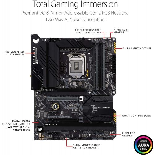 아수스 ASUS TUF Gaming Z590 Plus WiFi 6 LGA 1200 (Intel 11th/10th Gen) ATX Gaming Motherboard (PCIe 4.0, 3xM.2/NVMe SSD, 14+2 Power Stages, USB 3.2 Front Panel Type C,2.5Gb LAN, Thunderbo