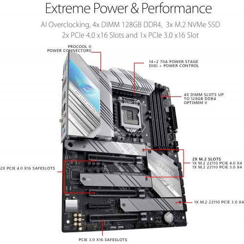 아수스 ASUS ROG Strix Z590 A Gaming WiFi 6 LGA 1200(Intel 11th/10thGen) ATX White Scheme Gaming Motherboard (PCIe 4.0, 14+2 Power Stages, WiFi 6, Intel 2.5 Gb LAN, Thunderbolt 4, 3X M.2/NVM