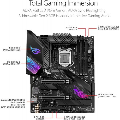 아수스 ASUS ROG Strix Z490 E Gaming Z490 WiFi 6, LGA 1200 (Intel 10th Gen) ATX Gaming Motherboard, 14+2 Power Stages, DDR4 4600, Intel 2.5 Gb Ethernet