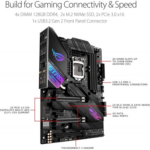 아수스 ASUS ROG Strix Z490 E Gaming Z490 WiFi 6, LGA 1200 (Intel 10th Gen) ATX Gaming Motherboard, 14+2 Power Stages, DDR4 4600, Intel 2.5 Gb Ethernet