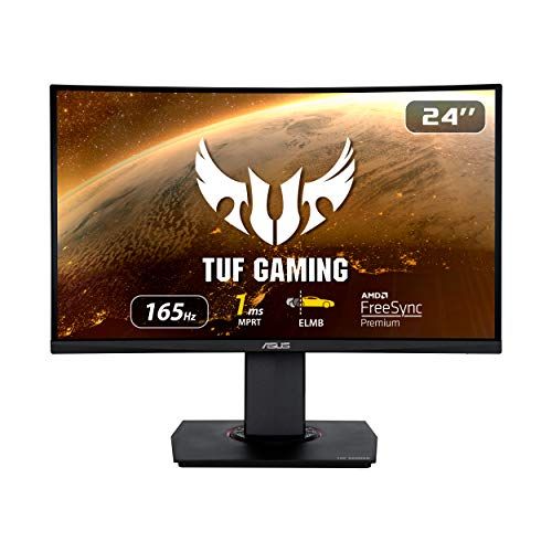 아수스 ASUS TUF Gaming 23.6 1080P Curved Monitor (VG24VQR) Full HD, 165Hz, 1ms, Extreme Low Motion Blur, Speaker, Adaptive Sync, FreeSync Premium, Shadow Boost, VESA Mountable, DisplayP