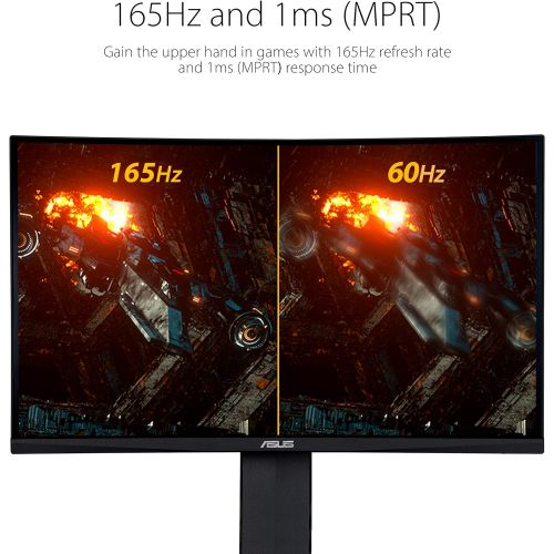 아수스 ASUS TUF Gaming 23.6 1080P Curved Monitor (VG24VQR) Full HD, 165Hz, 1ms, Extreme Low Motion Blur, Speaker, Adaptive Sync, FreeSync Premium, Shadow Boost, VESA Mountable, DisplayP