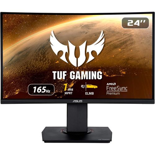 아수스 ASUS TUF Gaming 23.6 1080P Curved Monitor (VG24VQR) Full HD, 165Hz, 1ms, Extreme Low Motion Blur, Speaker, Adaptive Sync, FreeSync Premium, Shadow Boost, VESA Mountable, DisplayP