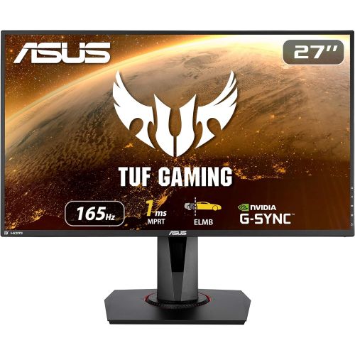 아수스 ASUS TUF Gaming 27” 1080P Monitor (VG279QR) Full HD, IPS, 165Hz (Supports 144Hz), 1ms, Extreme Low Motion Blur, G SYNC Compatible, Shadow Boost, VESA Mountable, DisplayPort, HDMI